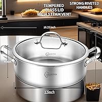 Vista 5 de LOLYKITCH Sartén Salteadora de Acero Inoxidable Tri-Capa de 7 Cuartos con Tapa, Sartén para Freír Profunda de 12 Pulgadas, Sartén Grande, Cocinero