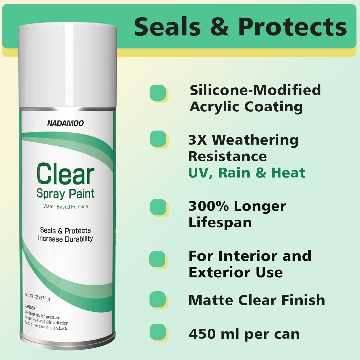 NADAMOO Silicone Modified Acrylic Clear Coat Protective Finish for Metal, Wood, Plastic, Marble - UV Resistant, Waterproof Sealer & Coating for Outdoor Furniture, Automotive, Crafts - 1 Can, Semi-Gloss