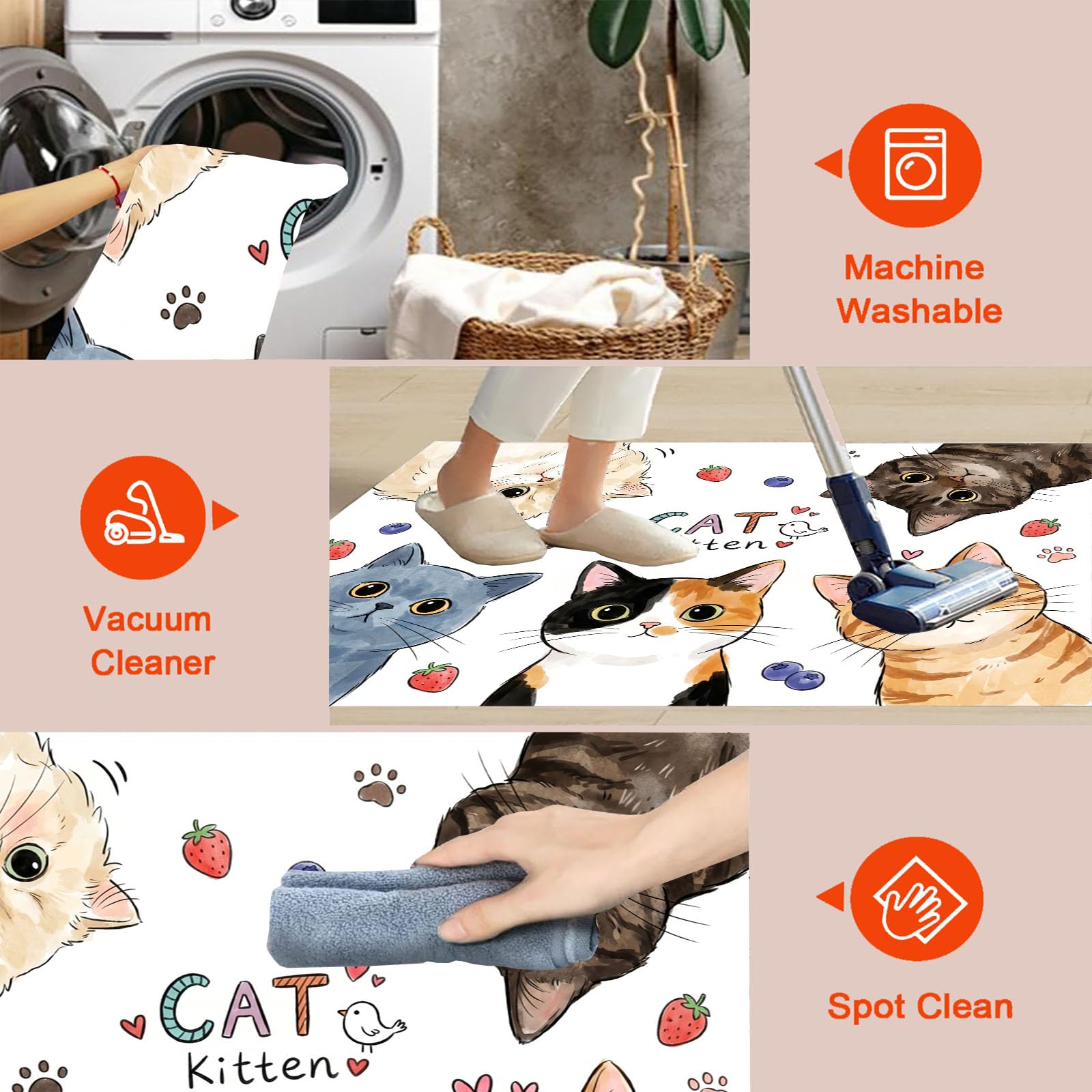 Felpudo de Entrada 90x150cm, Alfombra Animales Acuarela Atrapapolvo Alfombra Gato Dibujos Animados Antideslizante Lavable, Alfombrilla con Microfibras Suaves Absorbentes para Puerta, Pasillo, Blanco