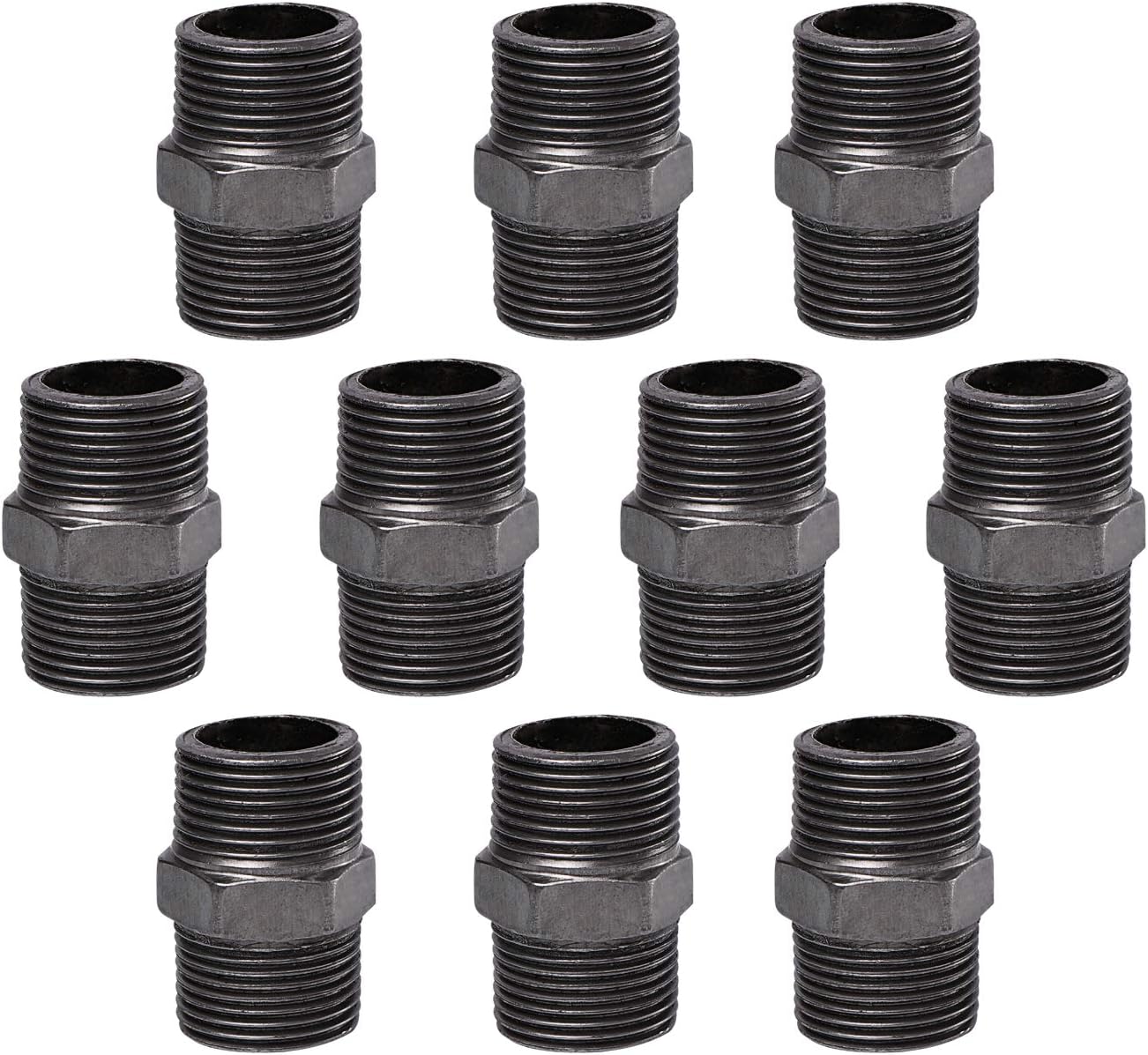 1" x 1.58" Hex Steel Threaded Pipe Nipple, Home TZH 10 Pack 1/2” Male Coupling Connector for Steam-punk Vintage Shelf Bracket DIY Plumbing Pipe Decor Furniture (10, 1")