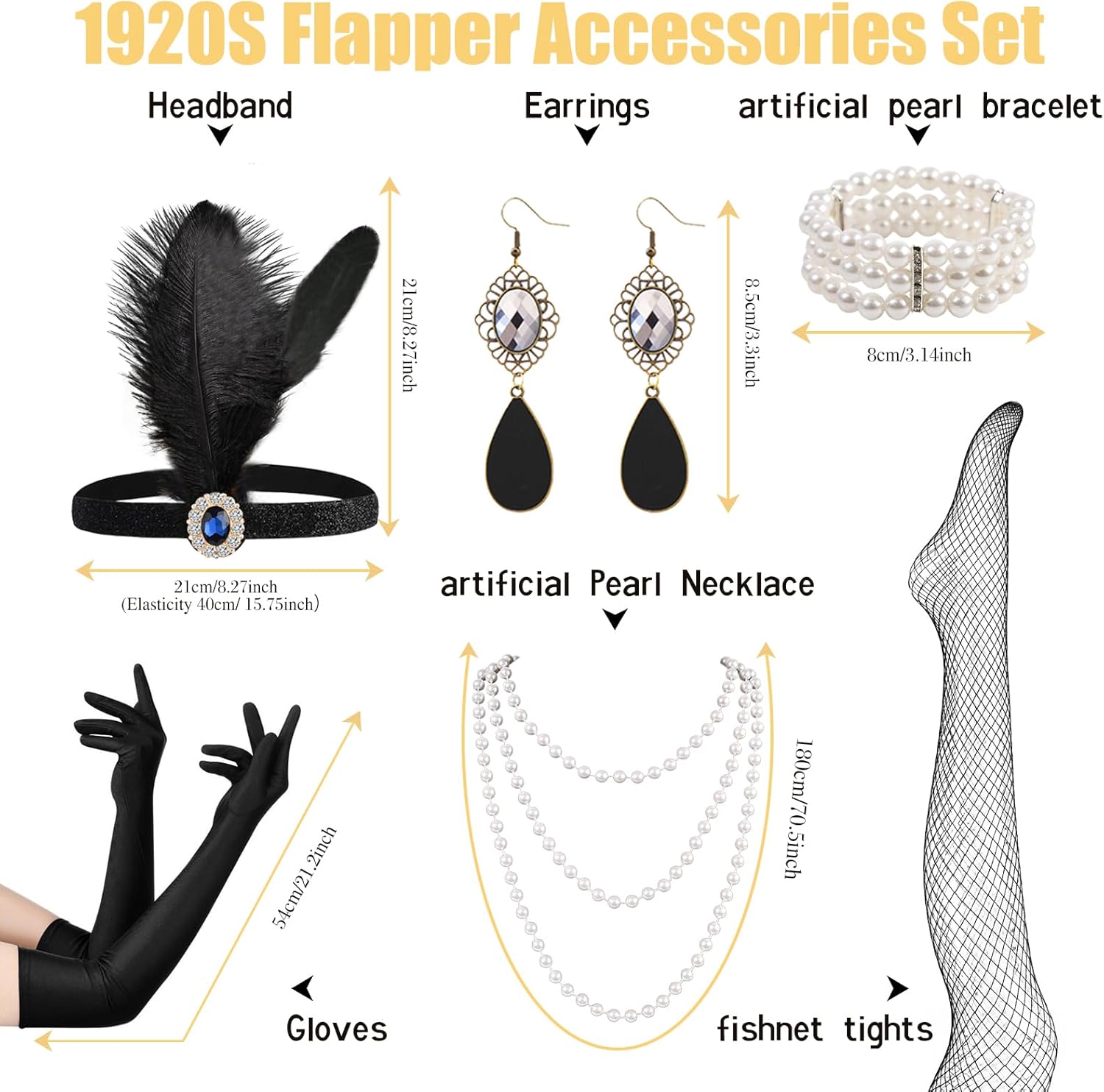 Women 1920s Flapper Set,Roaring 20s Headband Headpiece Costume Accessories for Halloween Party Cosplay - Image 2