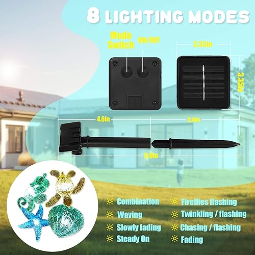 Miniatura 10 de Guirnalda de luces náuticas, vida marina, luces de hadas oceánicas, enchufables o funciona con pilas, decoración de playa para dormitorio, tortuga,