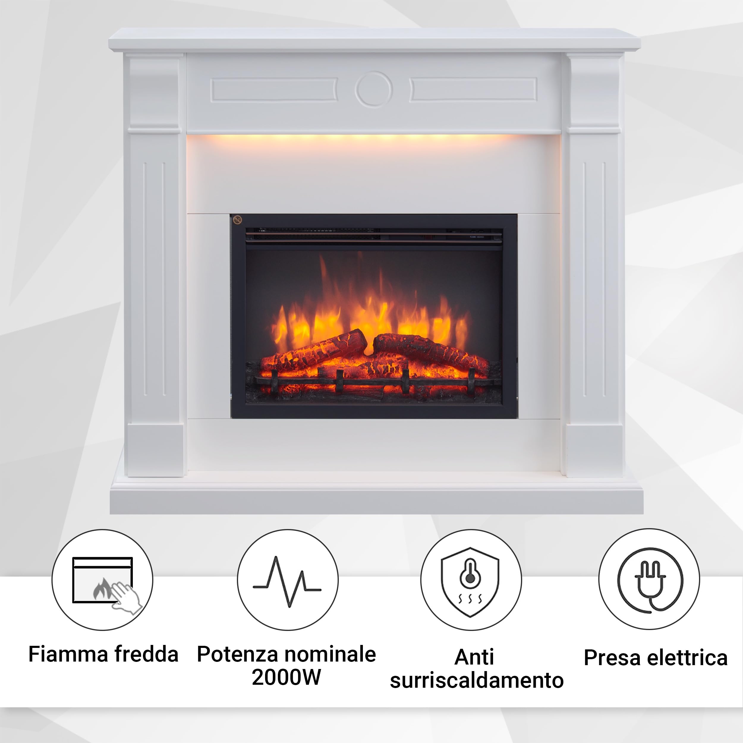 Deuba Camino Elettrico 2000W Con Effetto Fiamma LED | Termocamino Bianco | Calore Regolabile E Sicuro - Foto 7