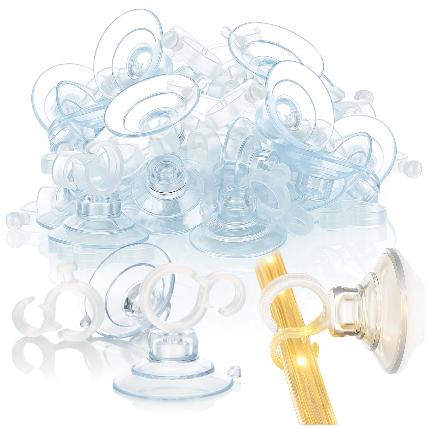 com-four® 20x Suction Cup Holder with Clip Hook for Fairy Lights - Suction Cups in Transparent - Holder with Suction Cup for Decoration at Christmas, Easter, New Year's Eve