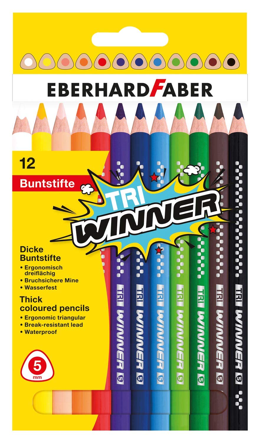 Eberhard FaberTri Winner 518412 Colouring Pencils Set, 12 Shatterproof Colouring Pencils, Triangular Shape