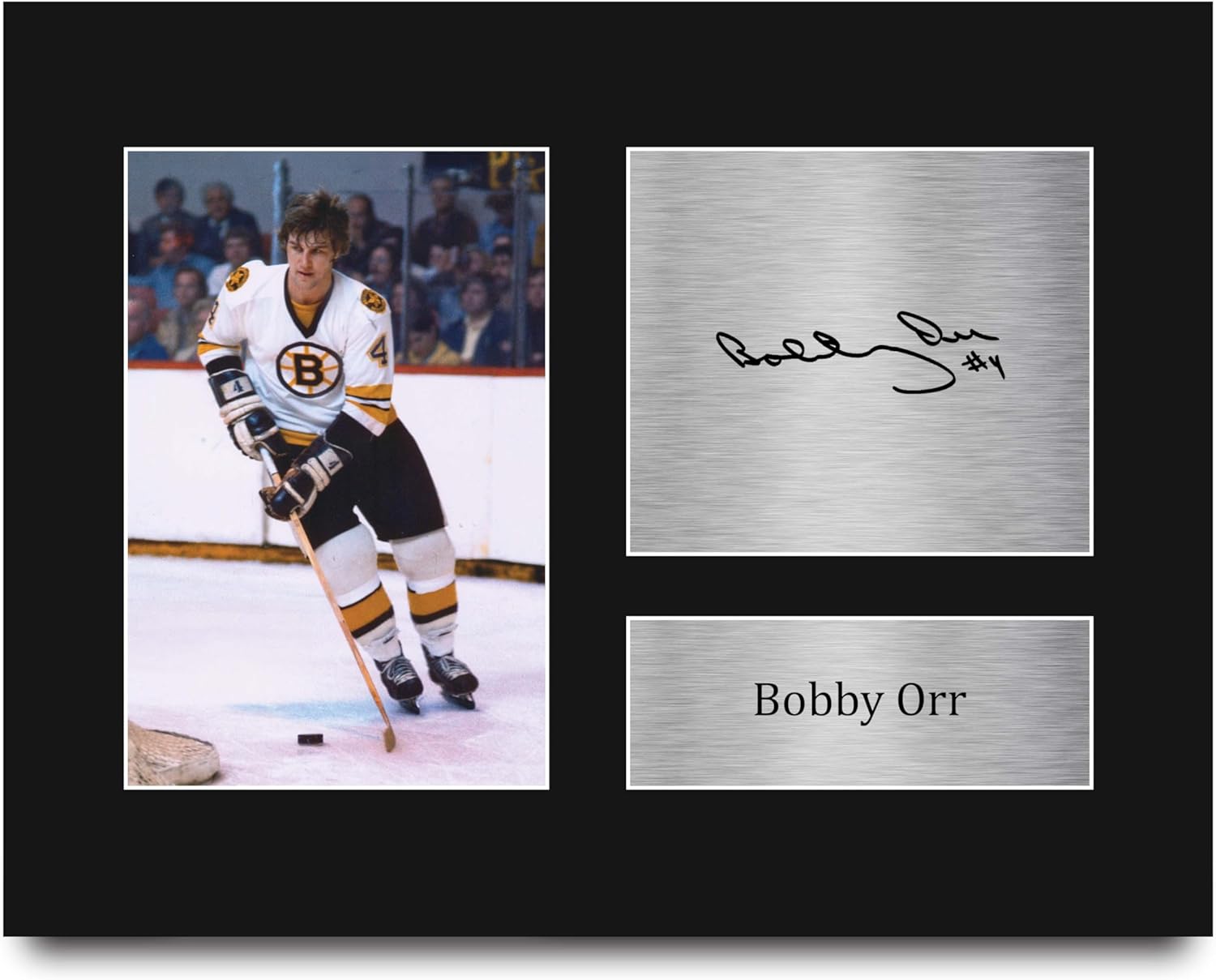 HWC Trading Bobby Orr Boston Bruins Gifts Printed Signed Autograph Picture for Ice Hockey Fans - US Letter Framed