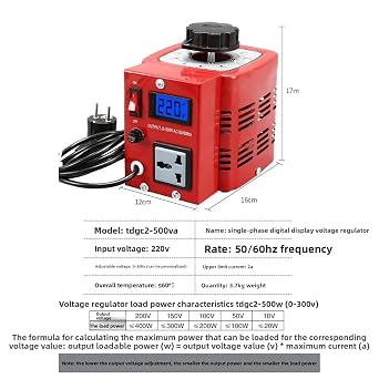 Variac - Variable Ac Output Transformer 2 Amp 0-300v (TDGC2-0.5KVA-3VA) Multi-functional, Wide Range of Applications (500VA)