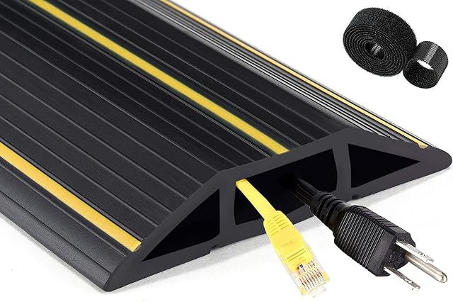 Cable Cover Floor, 6 Ft (1.8 M) Cable Floor Protector 3 Cord Channels, with Fastening Wire OrganizerFlexible Cuttable Wire Hider Kit Ideal for Office, Home, Workshop, Warehouse, Garage