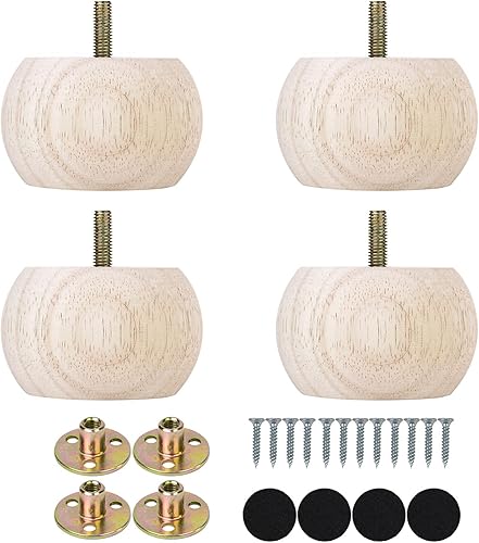 Michanco 2 Zoll Duttfüße unlackiert DIY Holz Möbelbeine Set von 4 für Couch Sofa