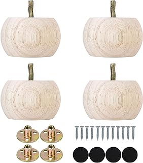 Michanco 2 Inch Bun Feet for Furniture Set of 4 Unfinished DIY Wood Furniture Legs for Couch Sofa Ottoman