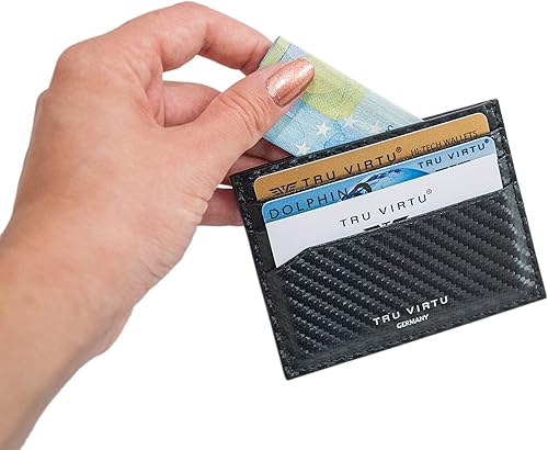 Miniatura 9 de Tru Virtu Cartera ultradelgada de carbono para tarjetas de crédito funda de tarjeta de crédito protección RFID NFC funda de cuero italiano auténtico