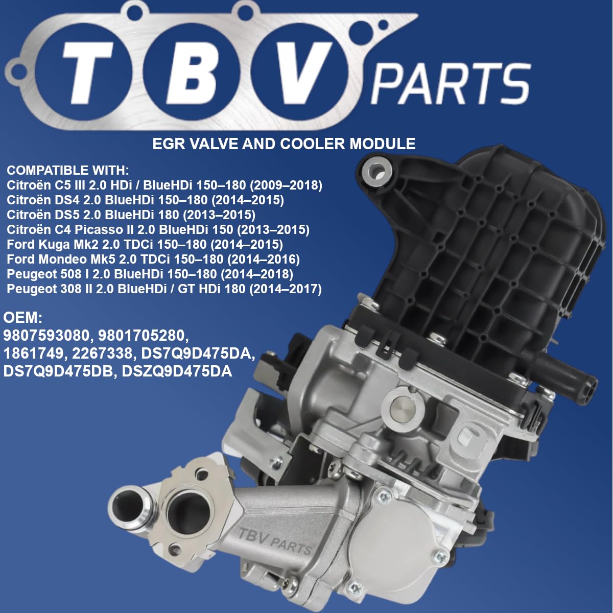 Enfriador Con Valvula EGR 2.0HDI 9807593080 9801705280 1861749 2267338 DS7Q9D475DA DS7Q9D475DB DSZQ9D475DA 717720158 Enfriador gases de escape