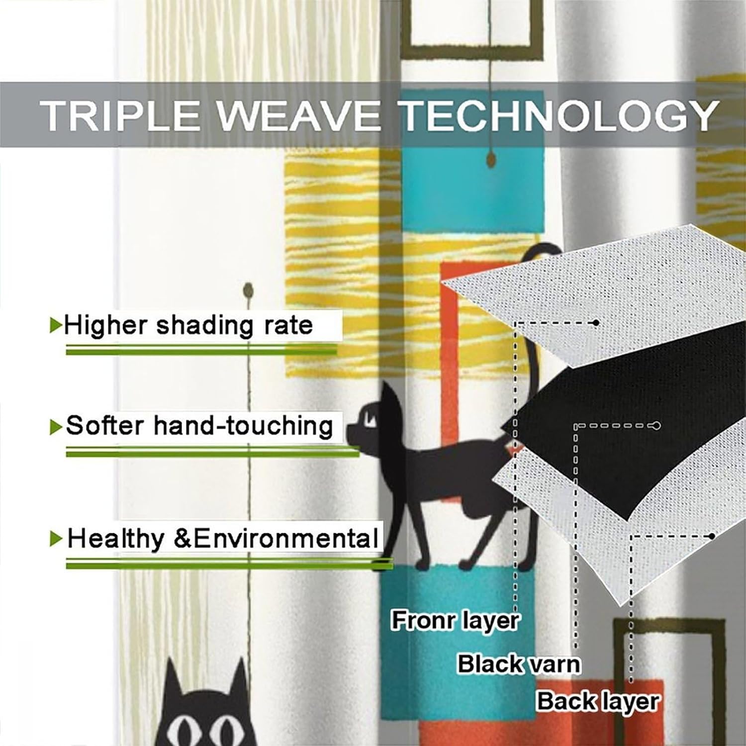 Modern Abstract Curtains,Drop Shapes in Tones Blackout Window Drapes,Retro Mid Century Green Geometric Room Darkening Window Treatment for Kids Boys Girls Bedroom Living Room 42x54 Inch