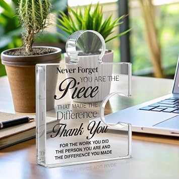 Thank You Appreciation Gifts for Coworkers, Retirement Goodbye Gift for Coworkers Colleagues Employees, Never Forget You Are the Piece That Made the Difference Acrylic Puzzle Piece Plaque Office Decor