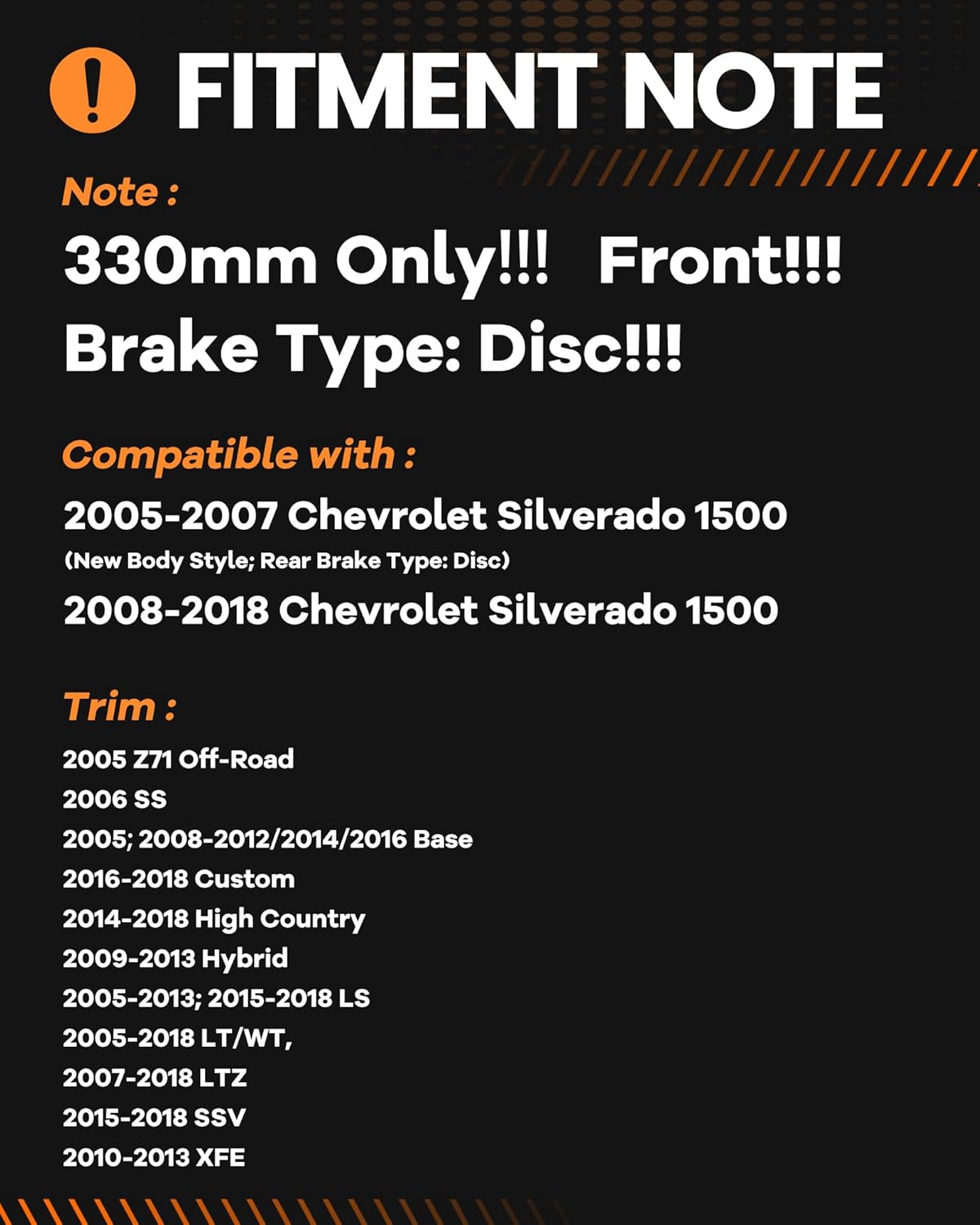 MOTOREVO Front Brake Pads and Rotors Compatible with Silverado 1500 [ 2005-2018 ], [ ONLY for 330mm13in ] Automotive Replacement Brake Kits Vented Slotted Drilled Discs and Ceramic Brake Pads