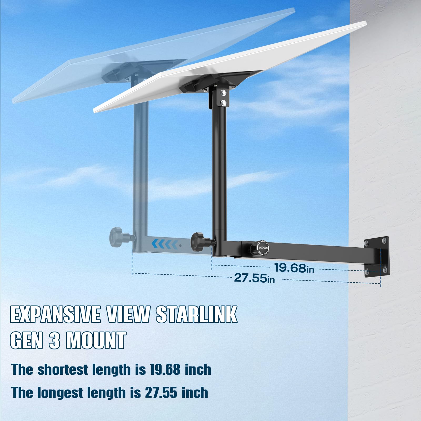 para Starlink Gen 3 Soporte para Aleros Largos, Kit de Montaje Ajustable con Adaptador de Tubo de Acero Resistente para Starlink Kit de Montaje en Pared para Starlink Gen 3