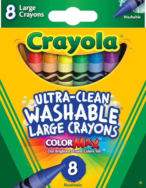 CRAYOLA Ultra-Clean Washable Large Colouring Crayons - Assorted Colours (Pack of 8) | Kids Arts & Crafts | Ideal for Kids Aged 3+
