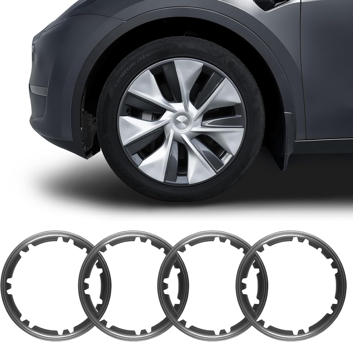 BASENOR Tesla Model Y 19 Inch Wheel Rim Protector ABS Rim Guard Hubcap Curb Rash Cover Car Protection Tire Trim Rings for Model Y Exterior Accessories, Dark Gray 19" Model Y Dark Gray
