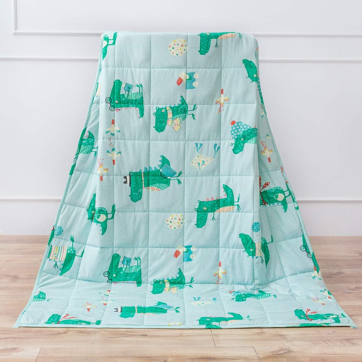 Sivio Kids Cotton Weighted Blanket 7lbs, 41 x 60 Inches Weighted Blanket for Kids, Ultra Soft and Cozy Heavy Blanket, Great for Calming and Sleep, Green Crocodile