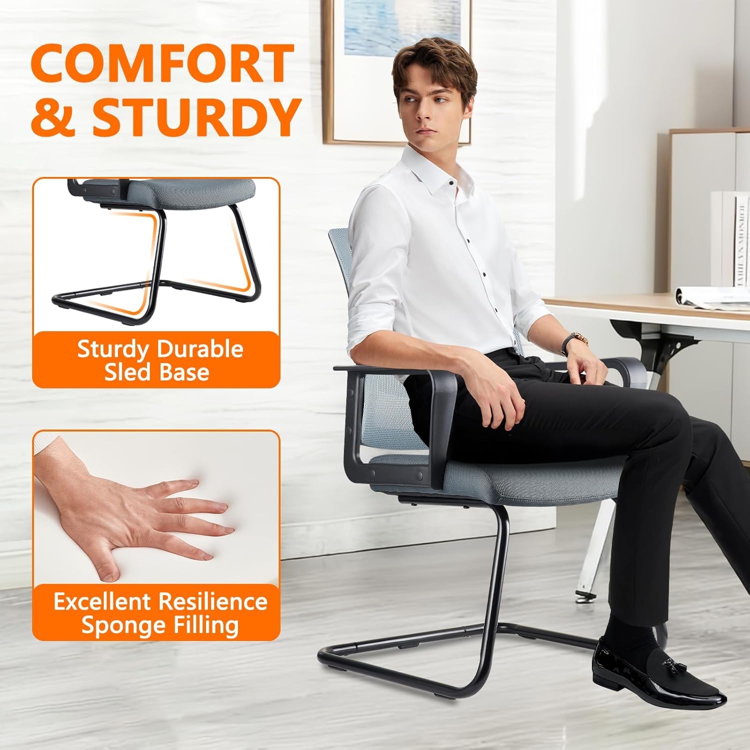 CLATINA Office Guest Chairs for Conference Waiting Room with Mid Back Mesh Space Air Grid Series and Lumbar Support Grey (2PK)