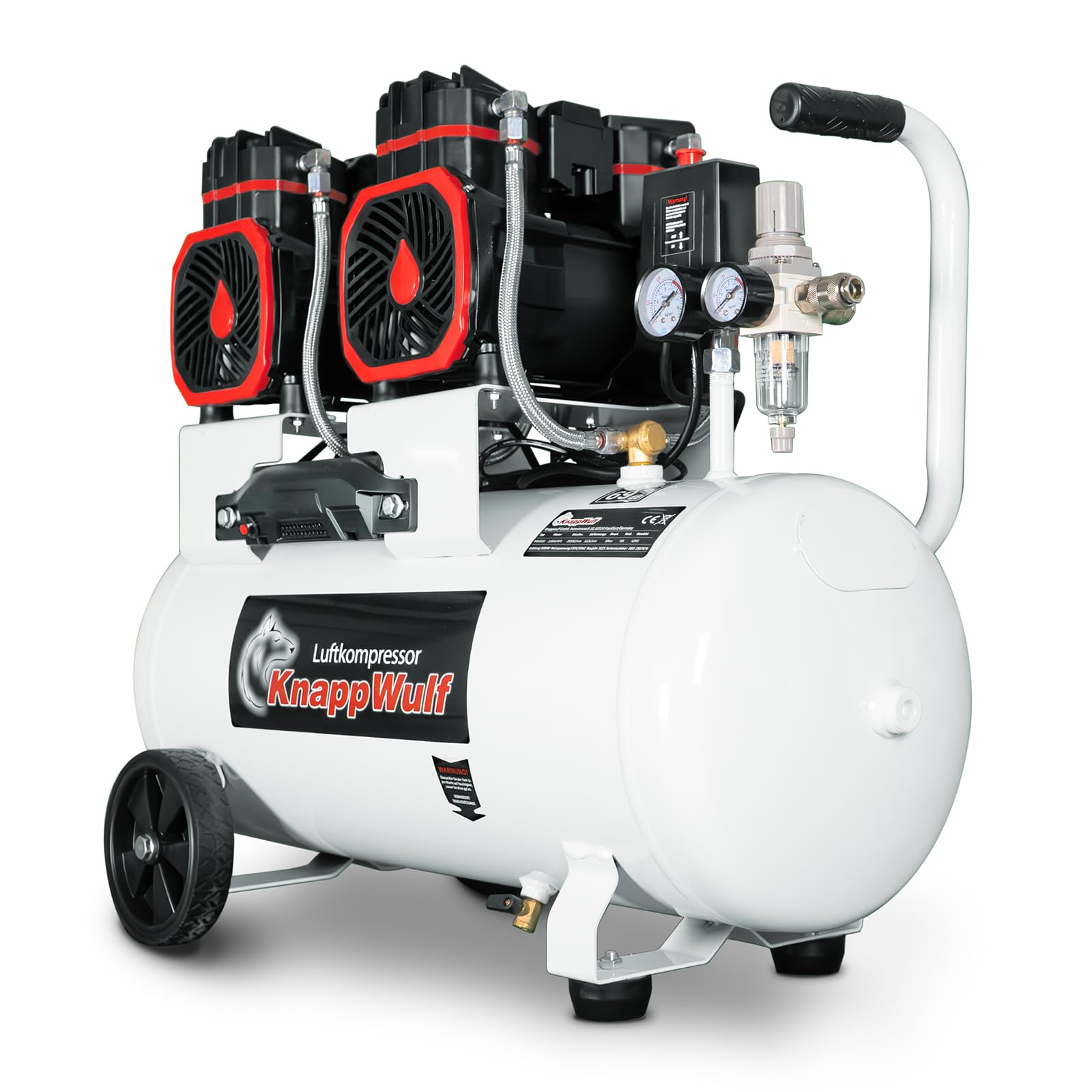 KnappWulf Compresor de aire comprimido KW6050, compresor, depósito de 50 litros, 10 bar, 512 l/min desplazamiento de aire, 3000 W, 4 PS, silencioso, incl. separador de agua 69dB, 230V