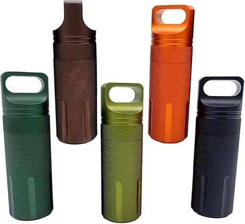 Estuche impermeable EDC de 5 piezas, estuche portátil para píldoras, llavero hermético, pastillero, botella de píldoras de viaje para acampar al