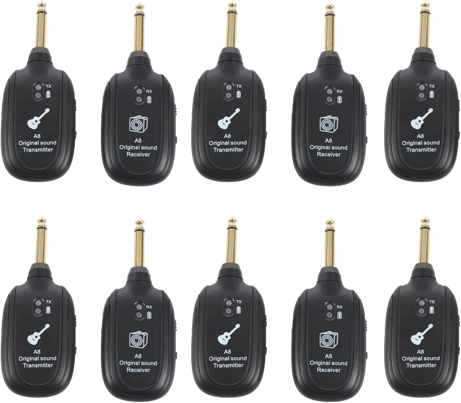 CASLE 10X UHF Guitar Wireless System Transmitter Receiver Builtin Rechargeable