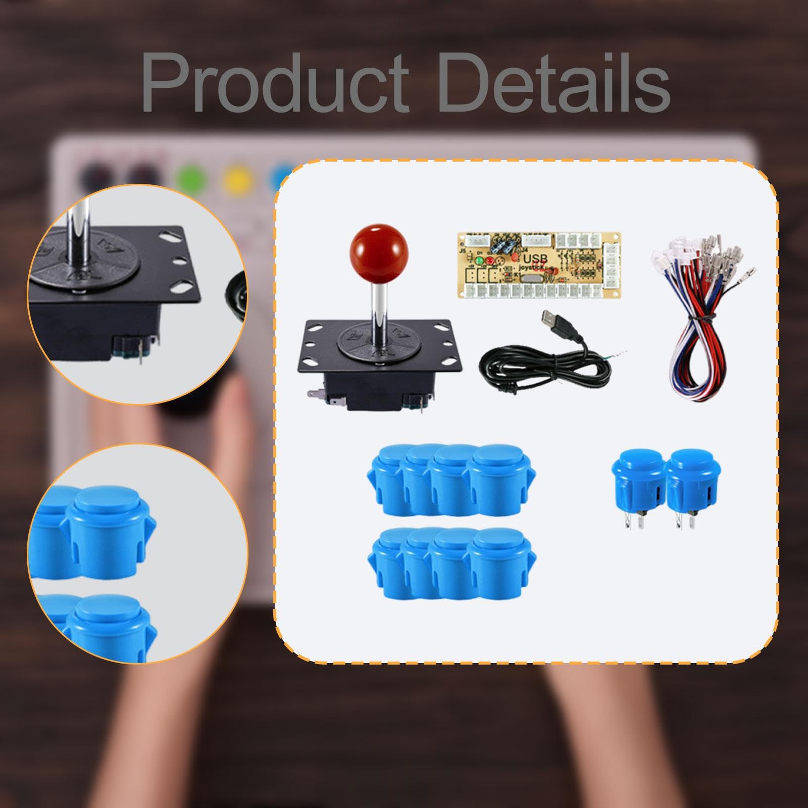 Harilla -Spiele-DIY-Kit-Teile mit aufsteckbaren Tasten, Spielzubehör, zuverlässig für PC-Spiele, Joystick, USB-Board, Blau