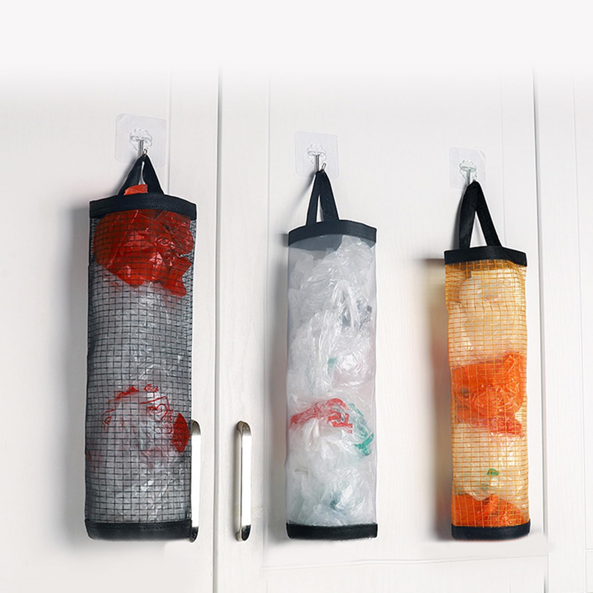 UGpine3Pcs Plastic Bag Holders Kitchen Garbage Bag Organizer Washable Wall Mounted Hanging Storage Bag Dispenser Foldable Garbage Trash Bag Holder for Kitchen Home