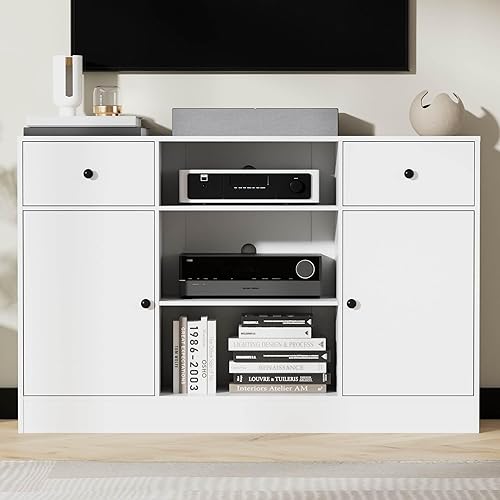 Miniatura 7 de Cozy Castle Moderno soporte de TV para televisores de hasta 65 pulgadas, soporte de TV con cajones y puertas, centro de entretenimiento alto con