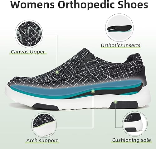 Miniatura 6 de OrthoComfoot Mocasines ortopédicos de mujer, sin cordones, para caminar para fascitis plantar, soporte de arco para pies planos, cómodos y casuales,