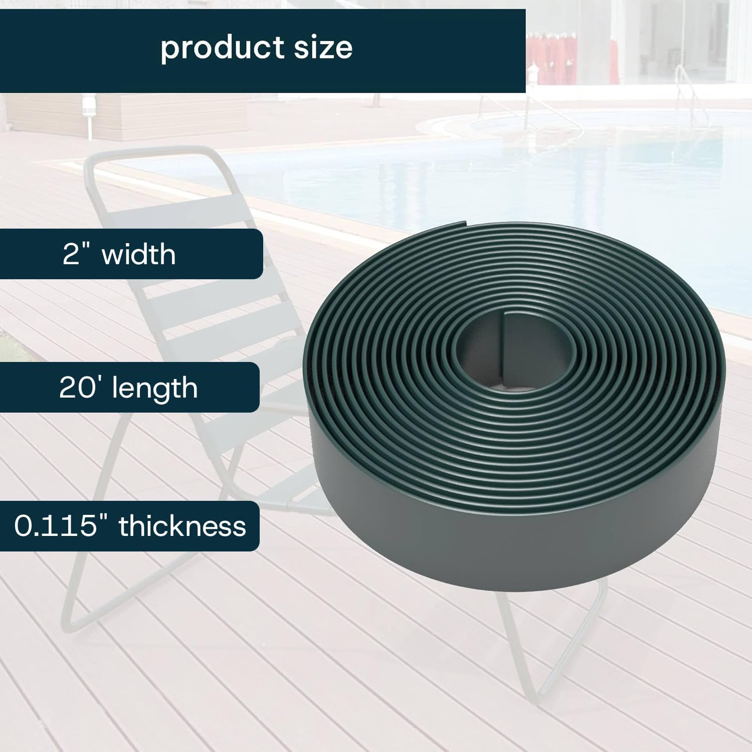 2 Inch Wide, 20ft Long Vinyl Strap - Replacement Straps for Patio Chairs - Vinyl Strapping for Patio Furniture Repair - Durable Seat Repair Kit for Lawn Chairs, Outdoor Furniture (Green)