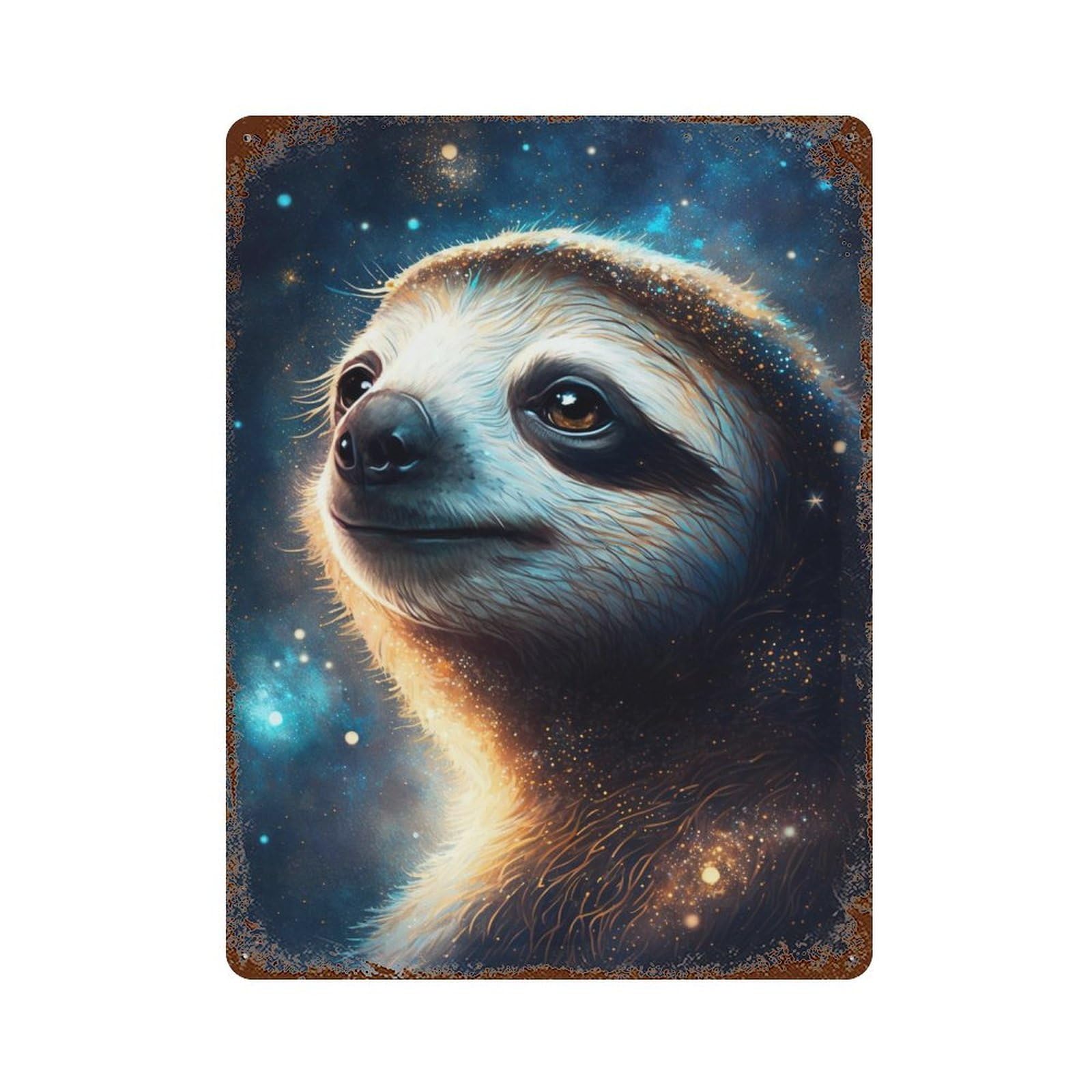 Galactic Sloth Greeting Card Aged Metal Wall Plaque 15.7"x11.8", Classic Wall Plaque for Garage, Pub Or Kitchen