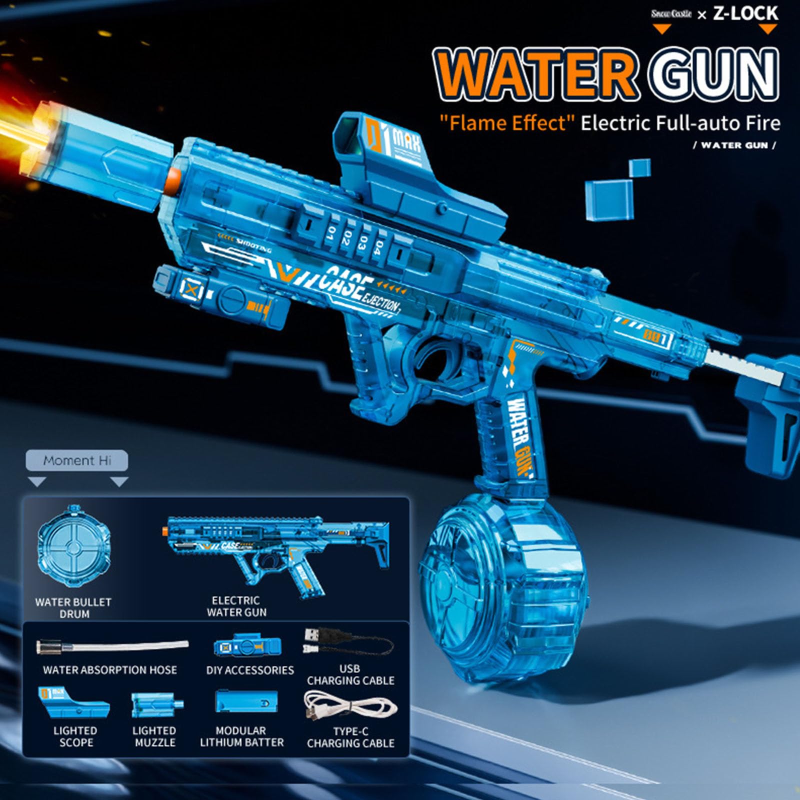 Juguete de Pistolas de Agua de Disparo Continuo con luz Intermitente, Tanques Grandes para diversión en la Piscina en Patio Trasero y Juego de en Agua, Juguete eléctrico para Juegos de