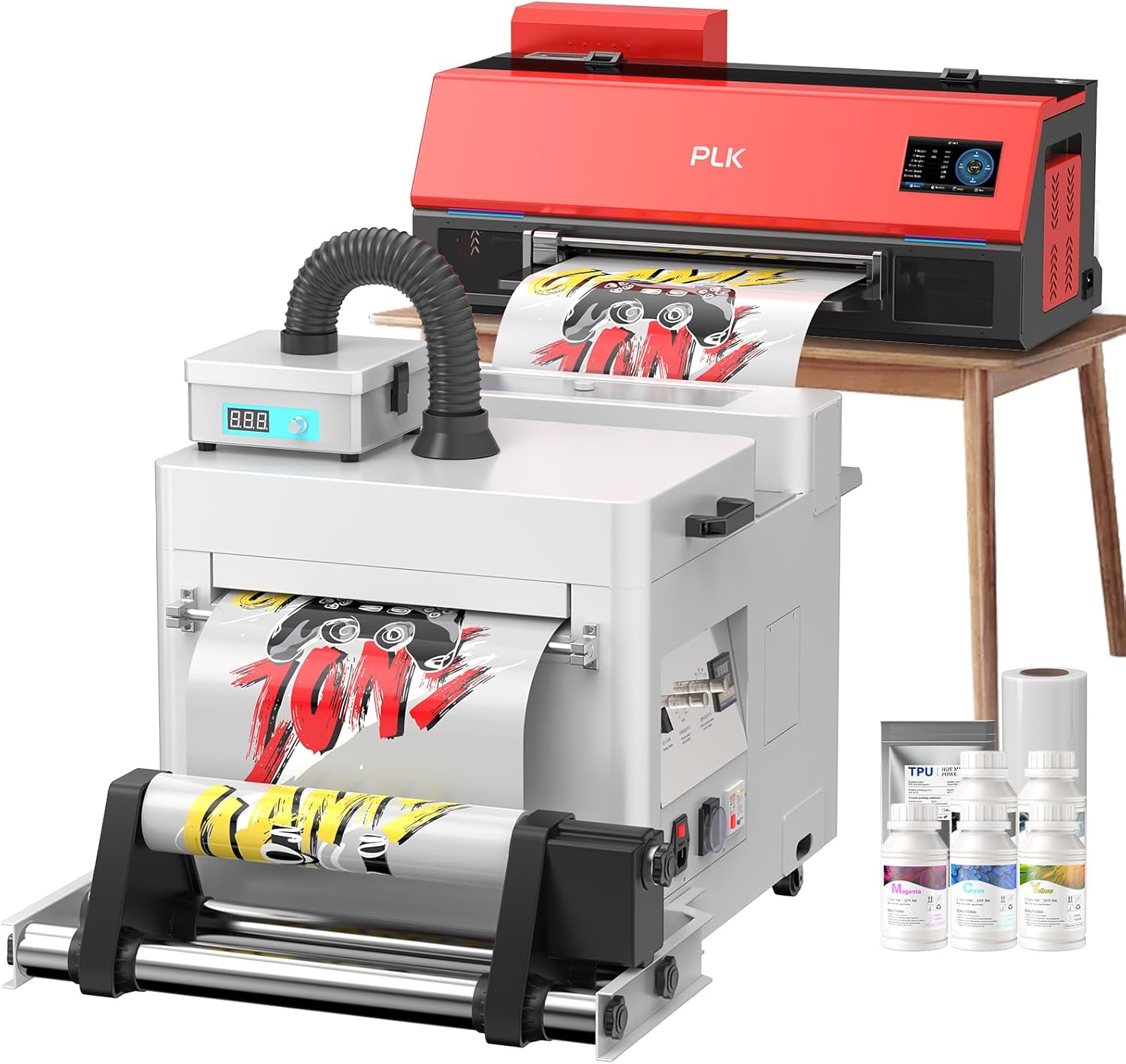 PLK A3 Plus XP600 DTF Printer wtih Shaker Dryer+ Smoke Purifier, Double-Speed Than L1800/L805, Auto-Clean, Dual White Ink System, Film-Cutter,Custom Garment Printing(C13+Shaker Dryer+Smoker Purifier)