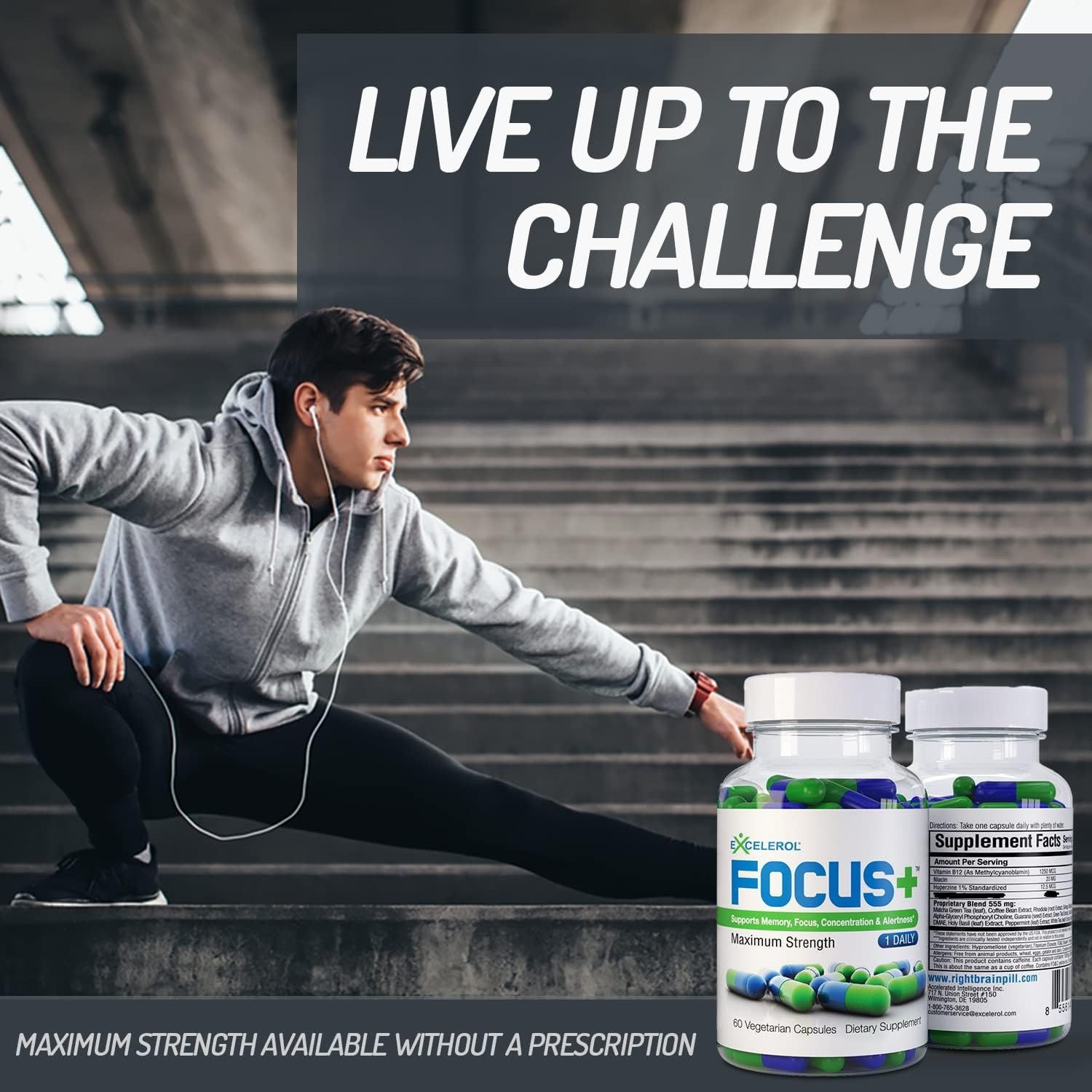 Excelerol Focus Plus Brain Supplement, Memory Support Capsules (120 Capsules)