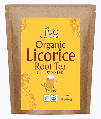 Jiva Organics Té de raíz de regaliz orgánico cortado y tamizado a granel 1 libra bolsa de Kraft  no transgénico seco y puro  Glycyrrhiza glabra