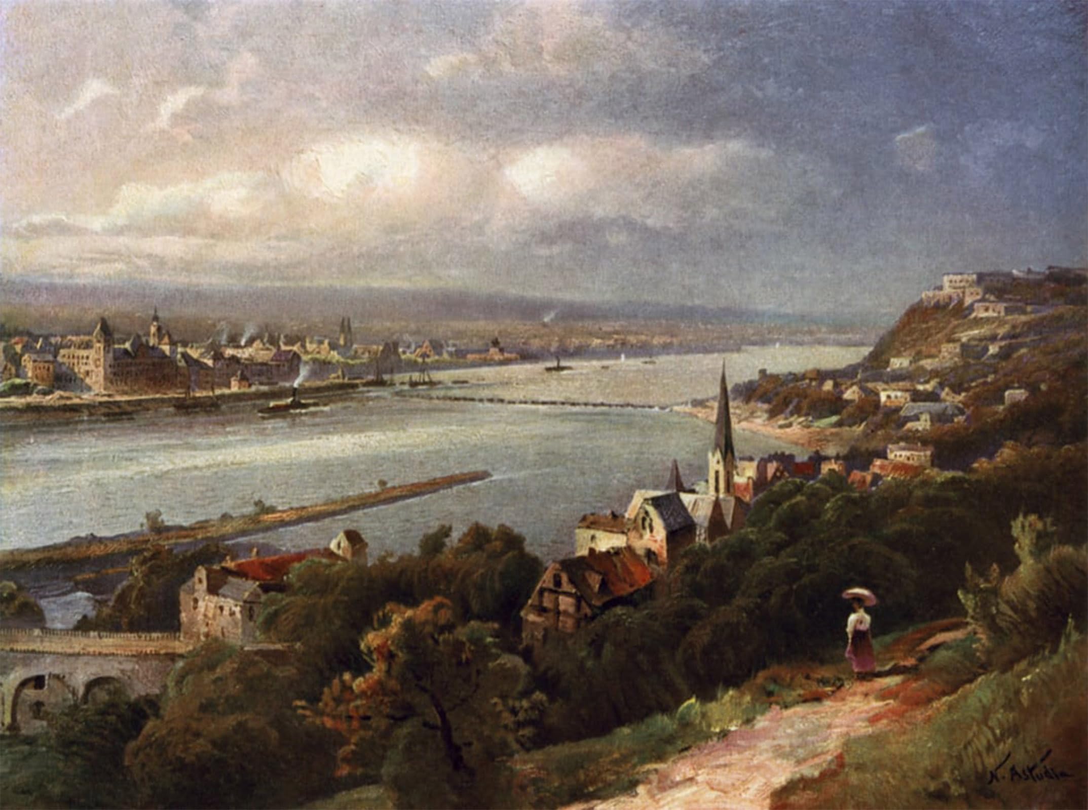 SERENDIPITP Abstract Painting Mural Print Picture Wall Decor Painting Coblenz and Ehrenbreitstein by Nicolai Astudin Vintage Wall Artwork for Home Decor 60x90cm