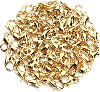Linsoir Beads Lobster Clasp 12mmX6mm Alloy Jewelry Claw Clasps for Jewelry Making Gold/Silver/Red Copper/Black/Gun Black/Rhodium Tone Jewelrys Clasps 50pcs/Bag