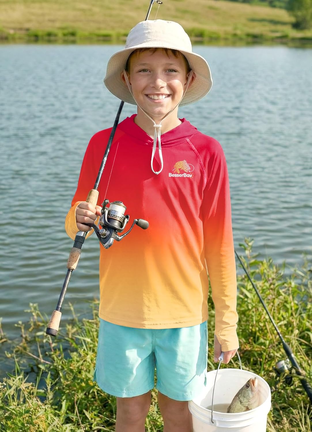 BesserBay Boys Fishing Shirt UPF 50+ Hooded Rash Guard 5-14 Years