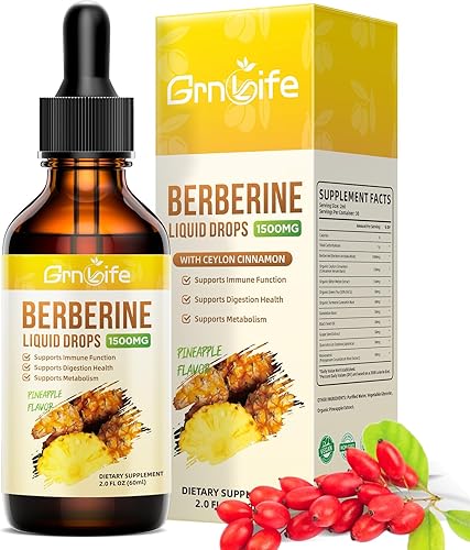 Miniatura 8 de Suplemento de berberina, 1500 mg de gotas líquidas de berberina orgánica con canela de Ceilán, melón amargo - Apoya el sistema inmunológico y el
