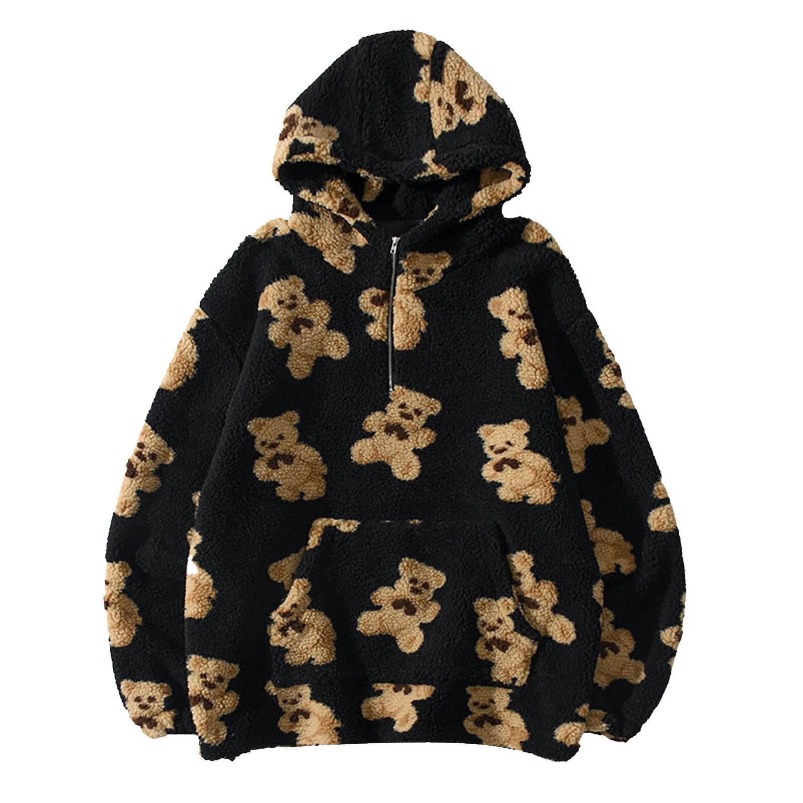 HGps8w Women's Cute Bear Plush Pajama Tops, Soft Fluffy Fleece Warm Pjs Sweatshirts Sleepwear Comfy Fuzzy Lounge Hoodies