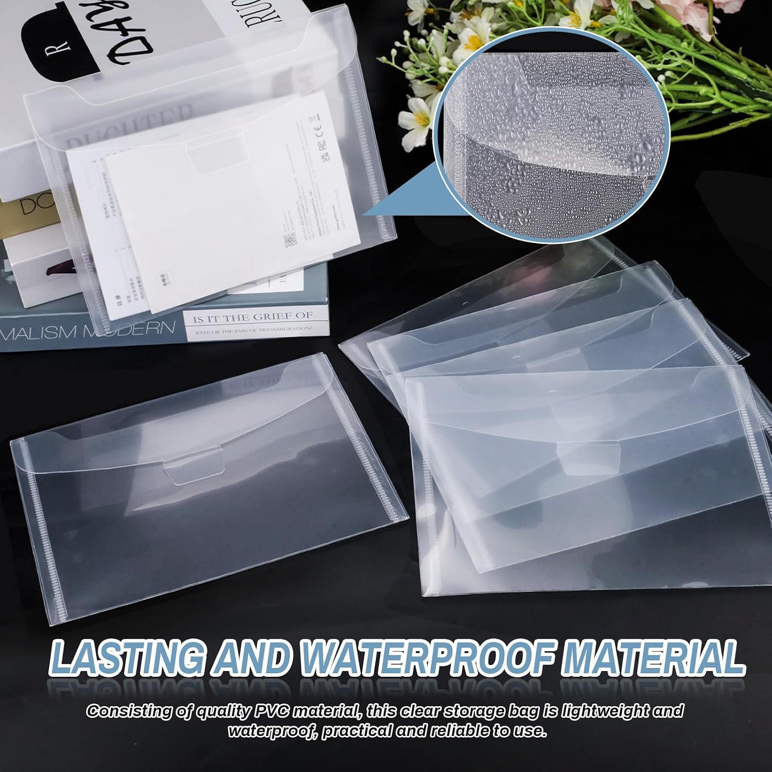 100 Pcs Clear Stamp and Dies Storage Pockets, 7.9 × 5.9 in PP Plastic Storage Bags, Multipurpose Reusable Envelopes for Receipts, Photos, Cutting Dies, Stamps, Stencils and Scrapbooking Supplies