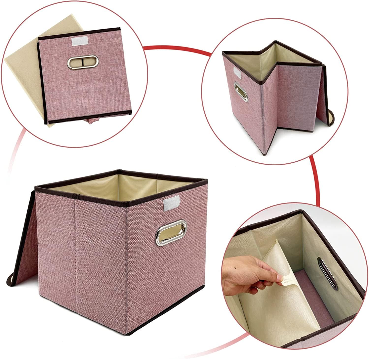 Faltbare Stoff-Aufbewahrungskörbe mit Deckel, 2 Stück, 25 x 25 cm, Leinen, waschbar, dekorative Nizers für Zuhause, Kinderzimmer und Schrank (Khaki)