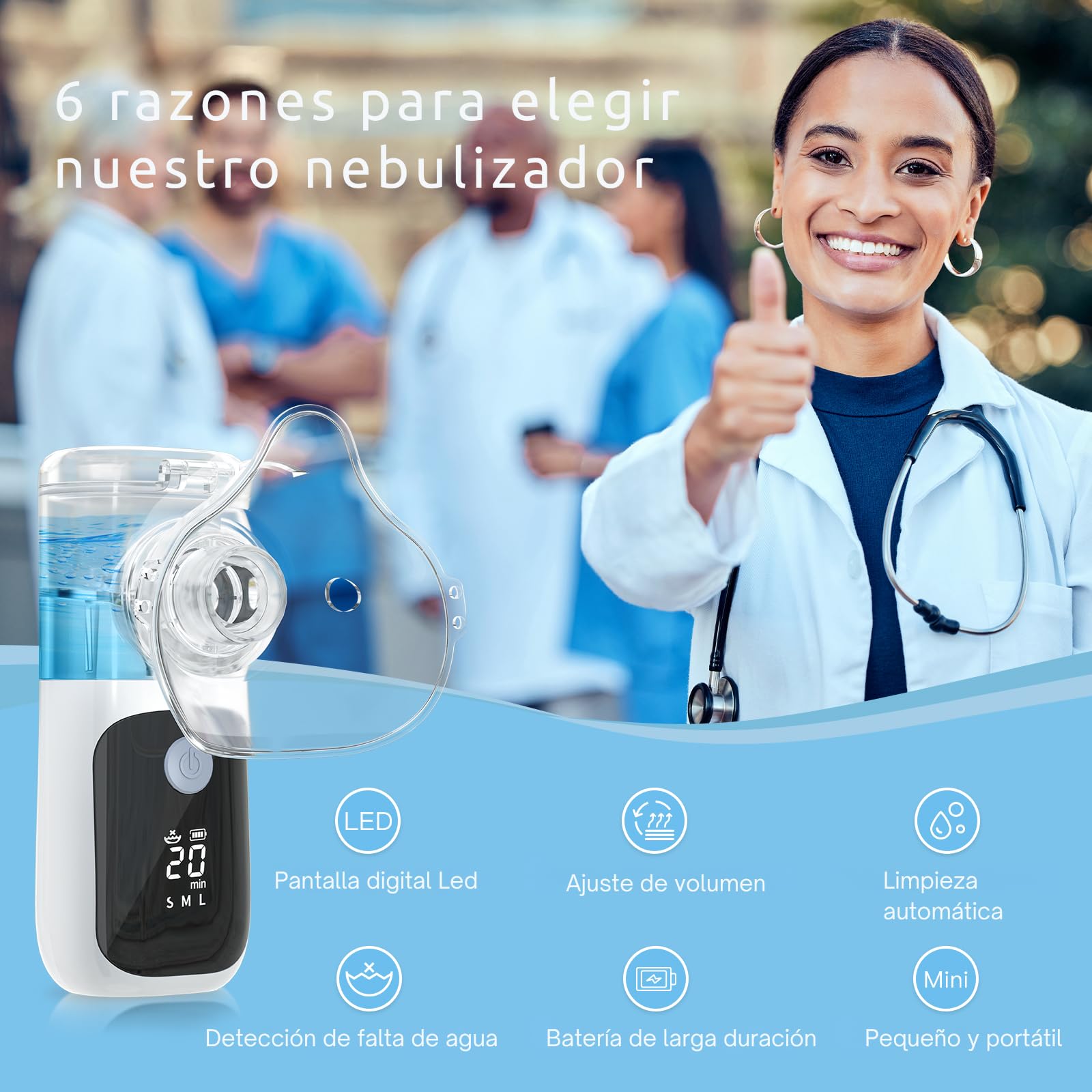 Nebulizador Portatil con tres modos de nebulización y pantalla led, Nebulizador Bebe Silencioso Recargable, Inhalador Nasal Adultos y Uso Pediátrico Compacto para Casa, Viaje y Uso Diario