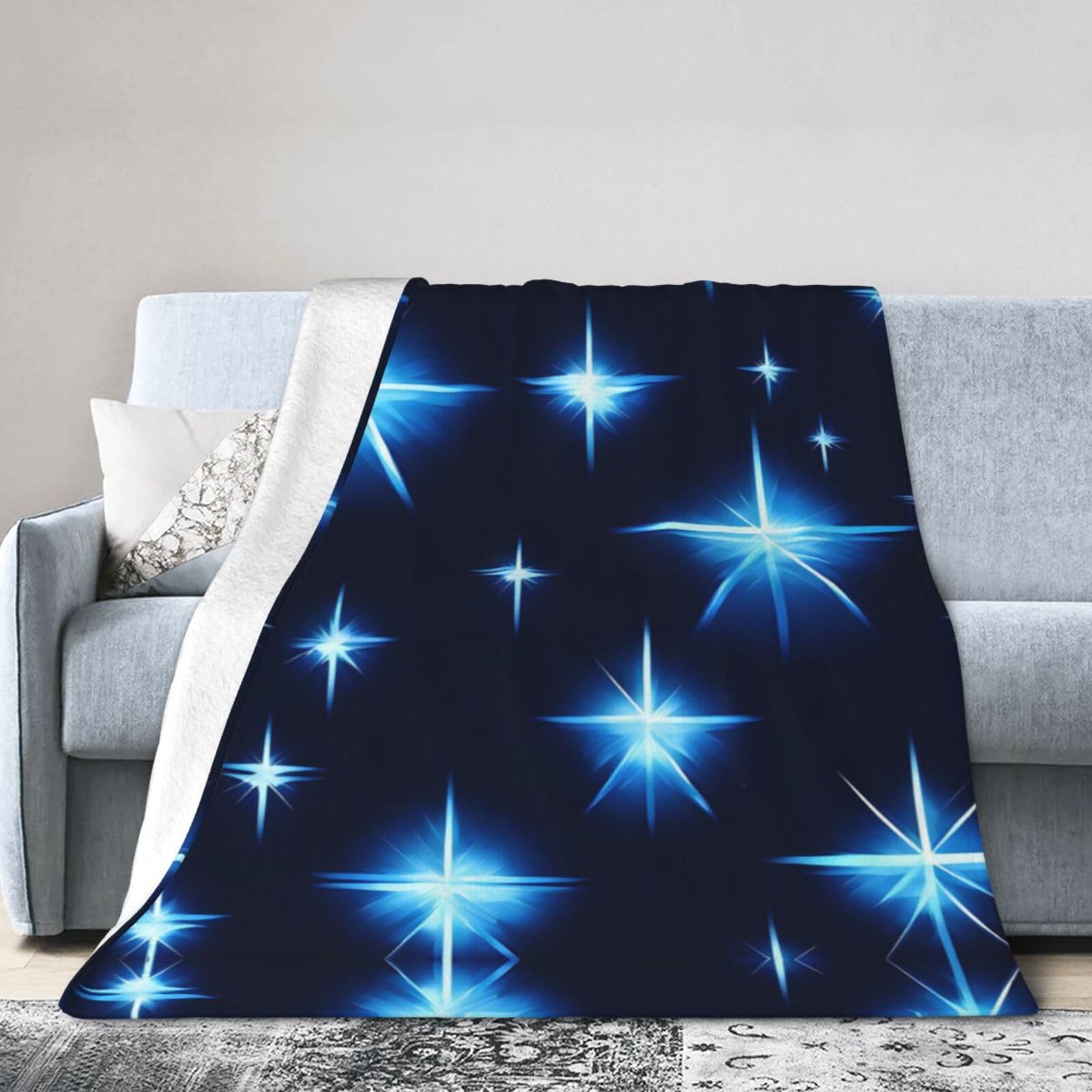 Cartoon Blue Star 60"x50" Fleece Blanket, Full Size, Super Soft, Suitable for Bed, Sofa, Camping, All Seasons