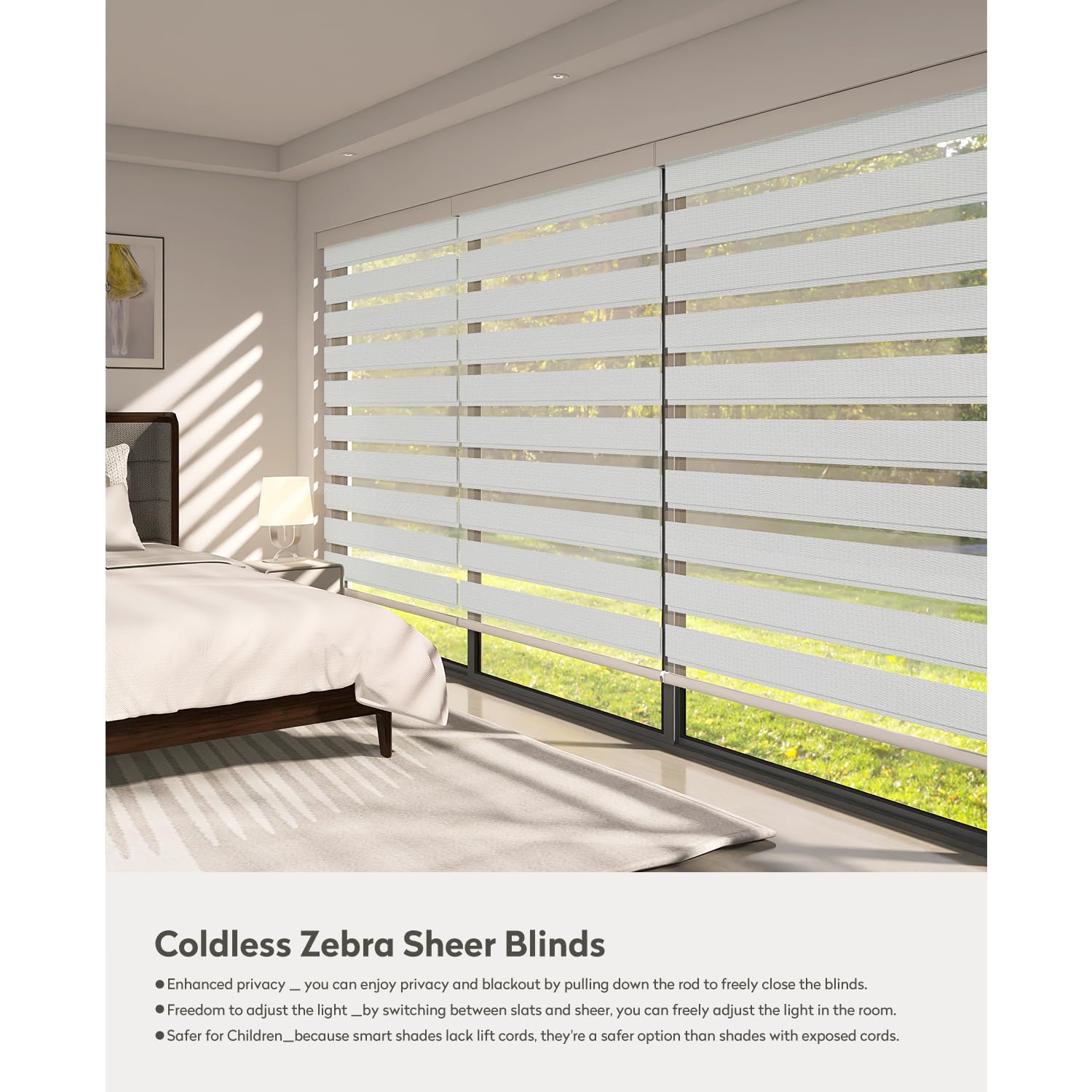 ACMEART Cordless Roller Blinds,Zebra Roller Blind with Valance,Zebra Blinds & Shades,Safer for Children and Pets,Blackout-Greyish White