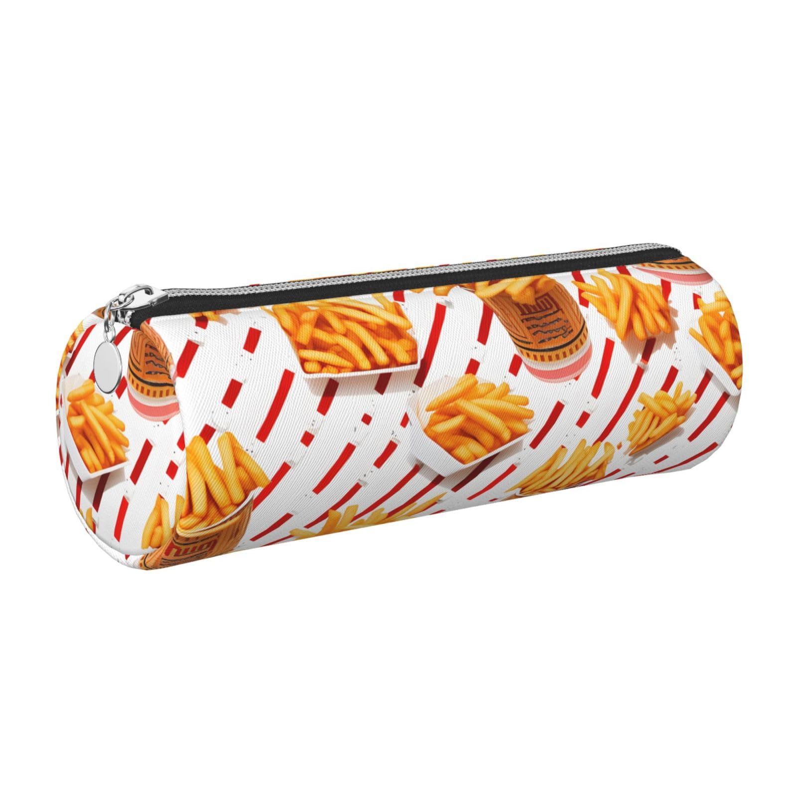 Mexpekil Leather Pencil Case for Girls Boys French Fries Small Pen Organizer Bag Zipper Slim Multi-Use Pouch for School Supplies Kids Adults