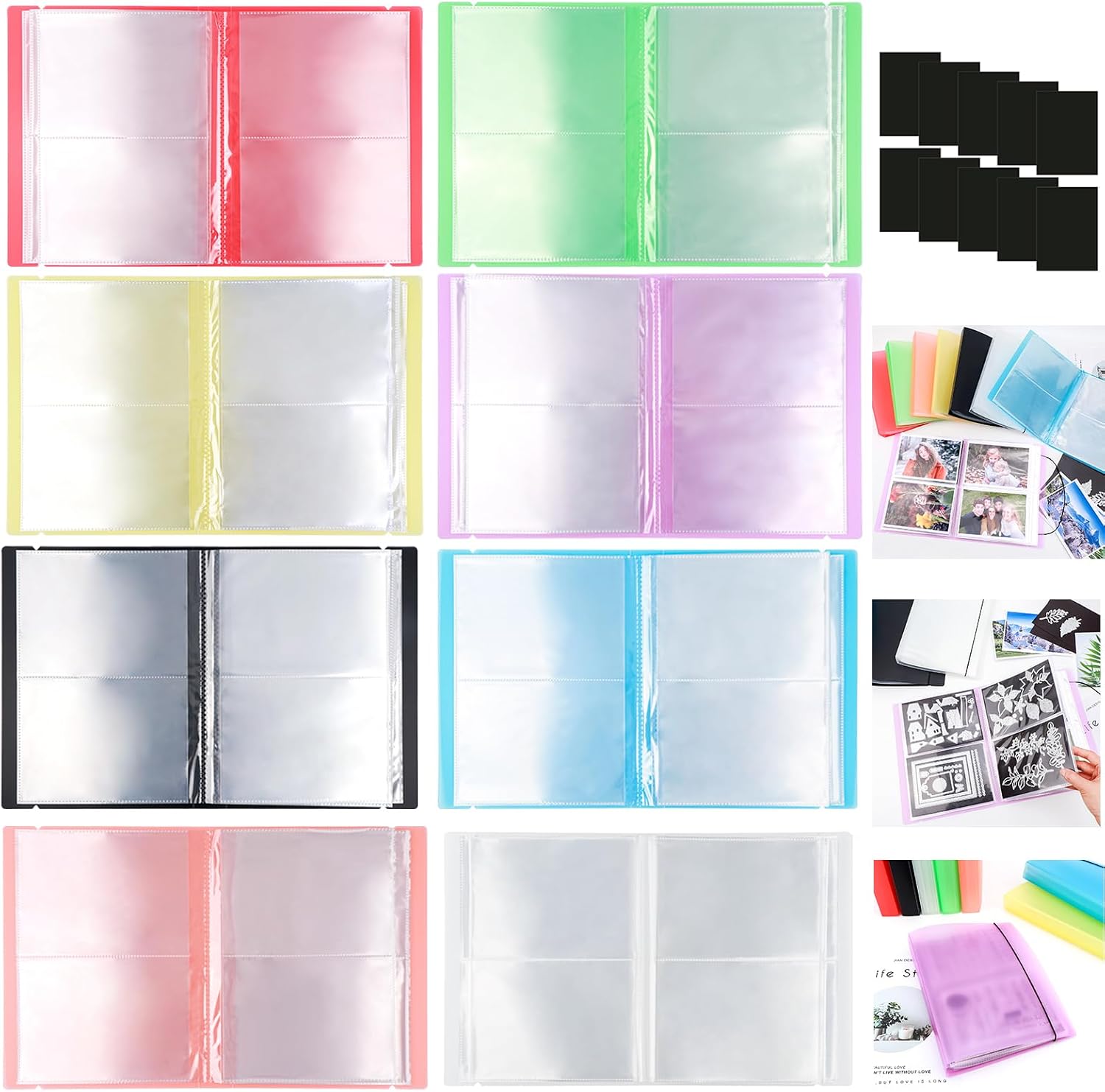 Briartw Color Craft Storage Album Set with Magnet Sheets, 8-Pack Multi-Color Organizer with 80 Pockets Each & 10 Magnetic Sheets for DIY Craft Organization