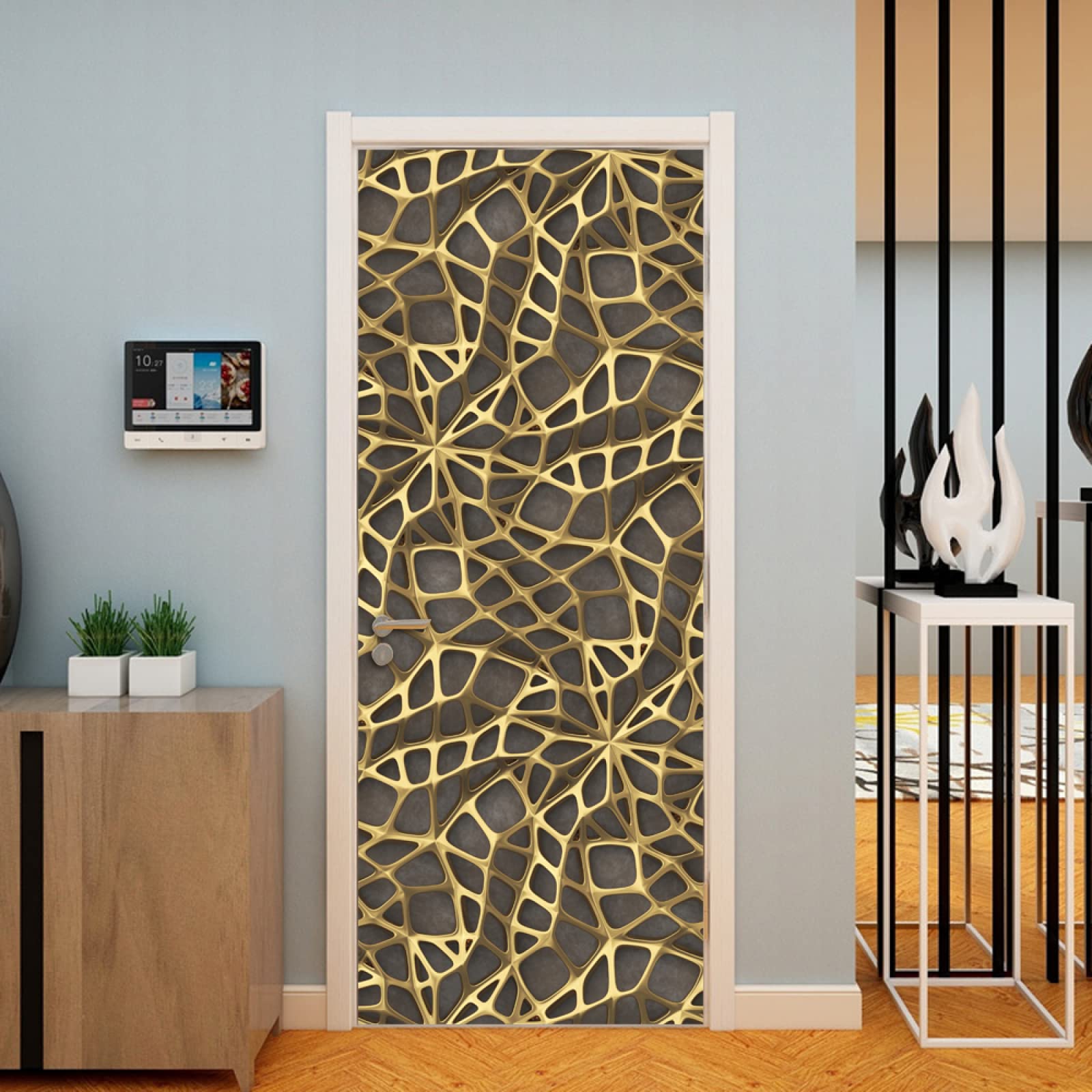 Stickers Porte 95X210Cm Géométrique Blanc Autocollants De Décoration Pour Porte 2Pcs Chambre Sticker Porte,Porte Autocollant En Pvc Auto-Adhésifs,Décoration Murale, Polyvinyle